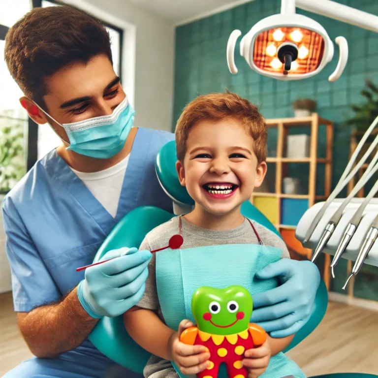 متخصص دندان پزشکی اطفال در جنوب شهر در حال آموزش کودک برای کاهش ترس از دندانپزشکی