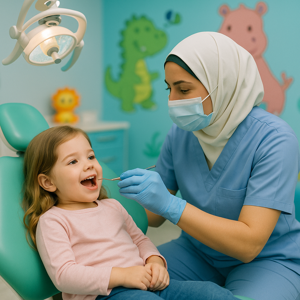 کودک در حال درمان دندان در محیط شاد دندانپزشکی اطفال پارسیان نازیآباد جنوب شهر با امکان رزرو نوبت فوری