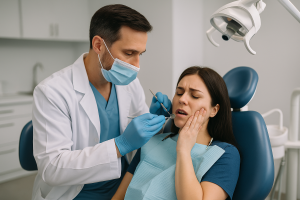 دندانپزشک در حال درمان درد دندان بیمار در دندانپزشکی پارسیان نازیآباد جنوب شهر تهران با امکان نوبتگیری فوری